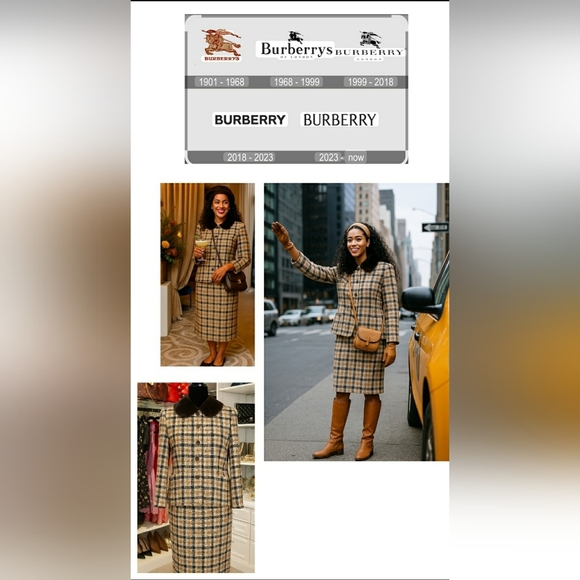 Vintage Burberry Plaid Wool Midi Skirt Set Detachable Faux Fur Collar Madmen - Picture 1 of 16